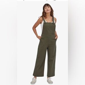 Patagonia Stand Up Cropped Bib Overalls Green Organic Cotton Olive Green